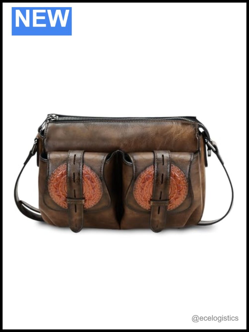 Vintage Design Vegan Leather Crossbody Bag Multi-Pocket Large Capacity Shoulder